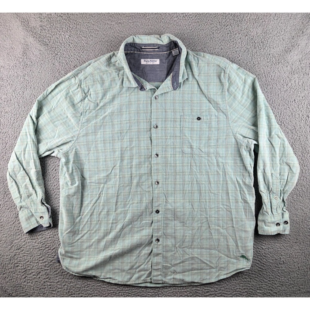 Tommy Bahama Shirt Mens 3XL Green Button Up Coastline Cord Corduroy Faded